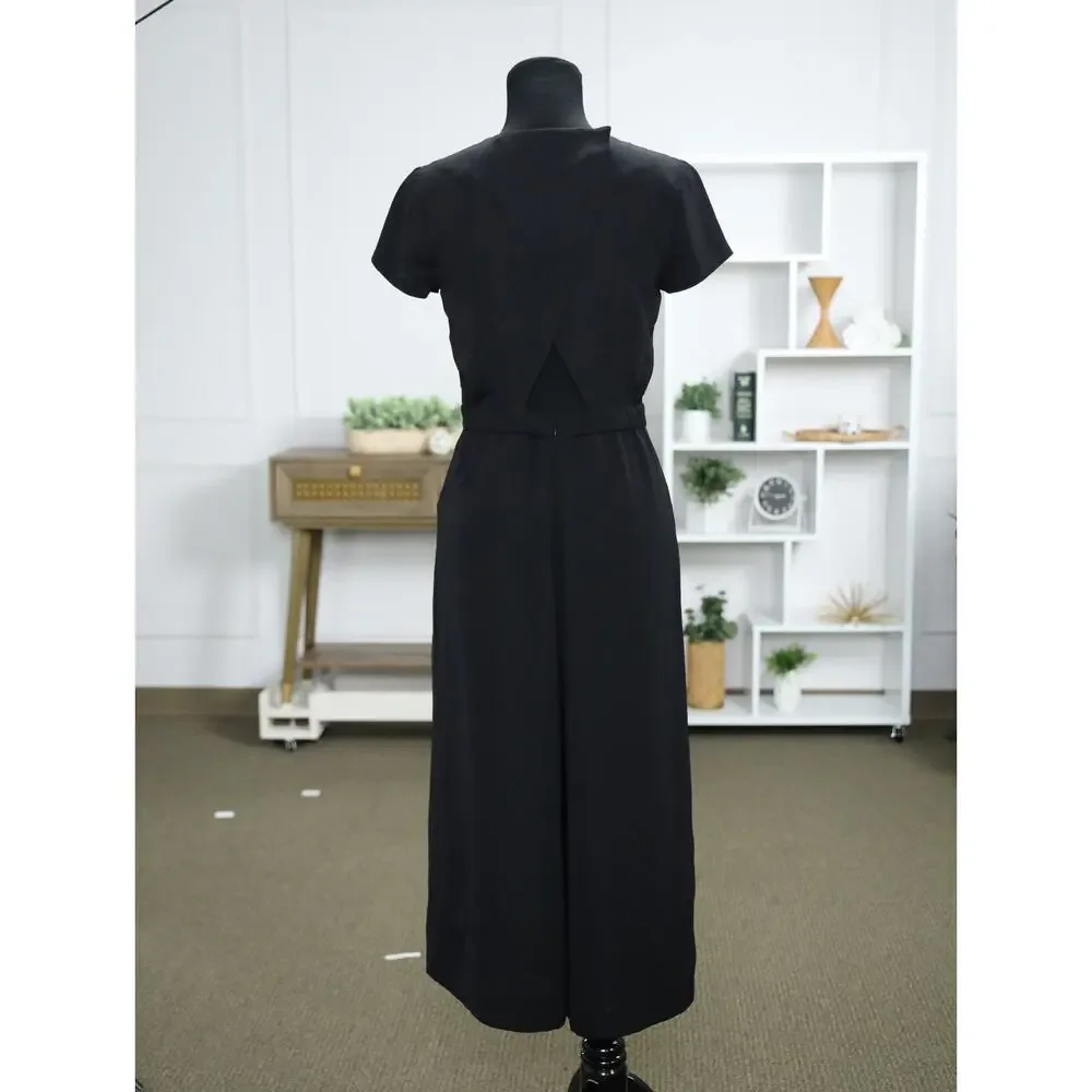 J.Crew Black Wide Leg Cropped Jumpsuit Open Back Career Minimalist Quiet Luxury
